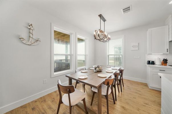 Chandelier, Dining room, Interior, Wood Texture Flooring