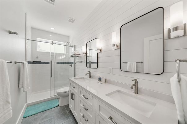 Bathroom, Dual Sink Vanities, Glass Shower, Interior, Recessed Lighting