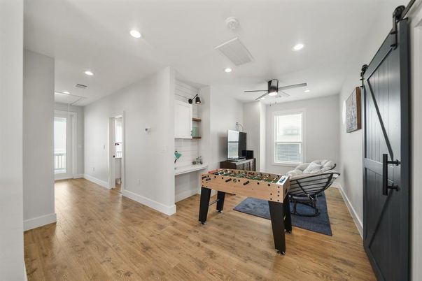 Game Room, Interior, Recessed Lighting, Wood Texture Flooring