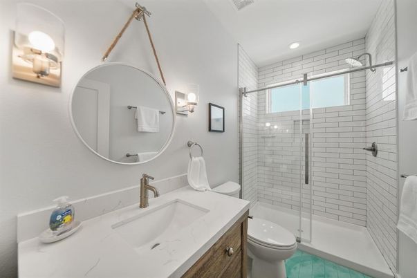 Bathroom, Dual Sink Vanities, Glass Shower, Interior, Recessed Lighting