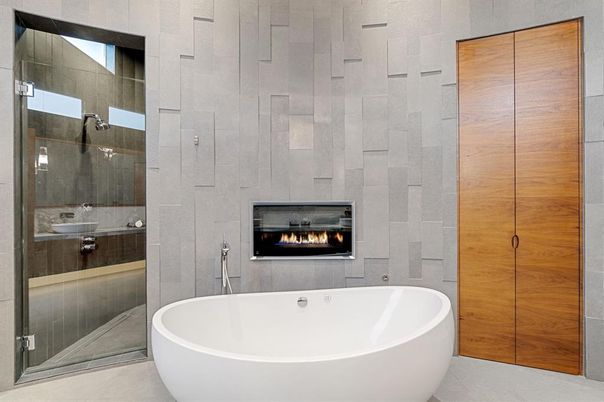 Bathroom, Fireplace, Free Standing Baths, Glass Shower, Interior