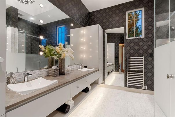 Bathroom, Dual Sink Vanities, Interior, Marble, Recessed Lighting