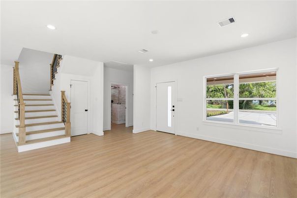 Empty room, Interior, Recessed Lighting, Wood Texture Flooring
