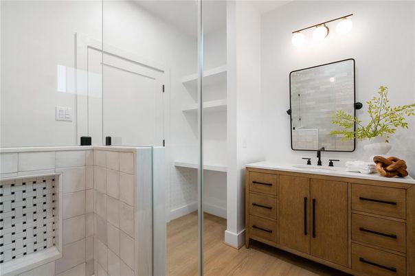 Bathroom, Dual Sink Vanities, Interior, Wood Texture Flooring