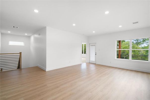 Empty room, Interior, Recessed Lighting, Wood Texture Flooring