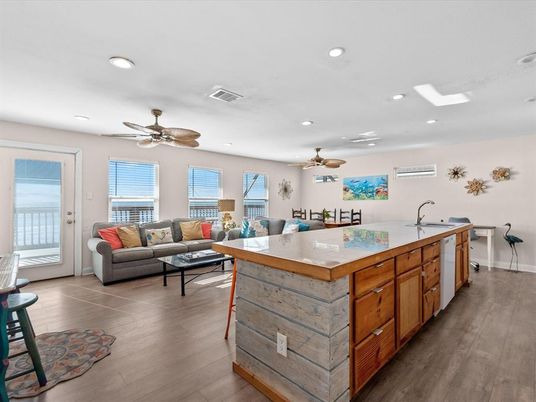 Dining room, Interior, Kitchen, Living room, Recessed Lighting, Wood Texture Flooring