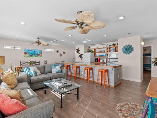 Interior, Kitchen, Living room, Recessed Lighting, Wood Texture Flooring
