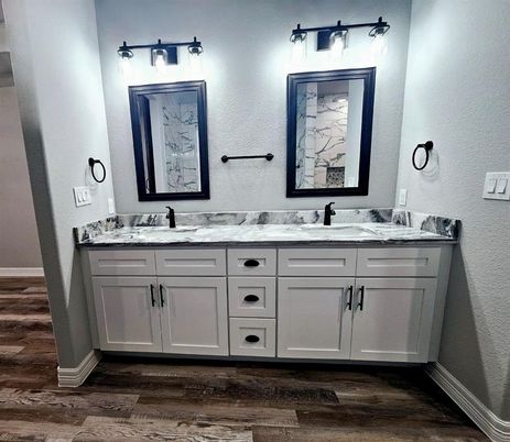 Bathroom, Dual Sink Vanities, Interior, Wood Texture Flooring