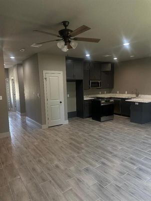 Interior, Kitchen, Recessed Lighting, Wood Texture Flooring