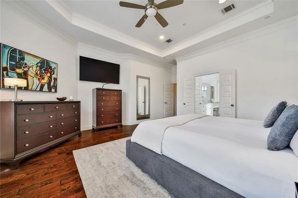 Bedroom, Interior, Recessed Lighting, Wood Texture Flooring