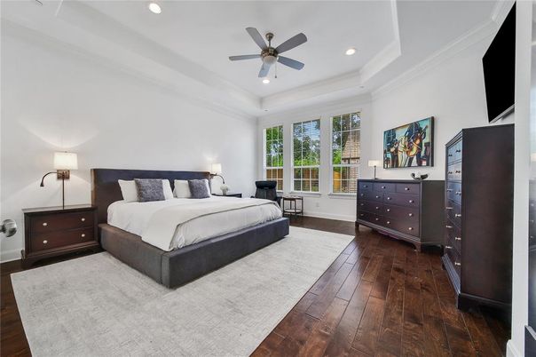 Bedroom, Interior, Recessed Lighting, Wood Texture Flooring