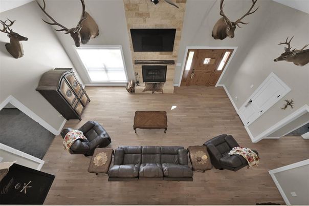 Fireplace, Interior, Living room, Stone Walls, Wood Texture Flooring