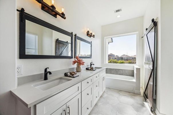Bathroom, Dual Sink Vanities, Free Standing Baths, Interior, Recessed Lighting