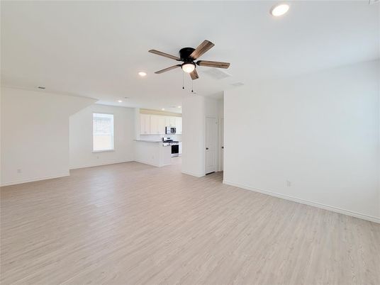 Empty room, Interior, Kitchen, Recessed Lighting, Wood Texture Flooring