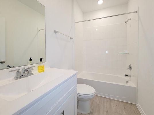 Bathroom, Interior, Recessed Lighting, Wood Texture Flooring