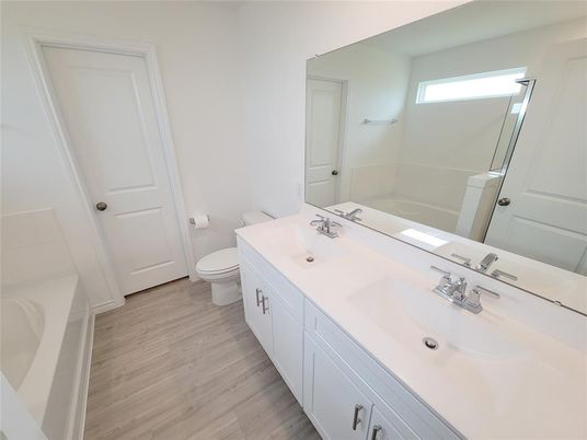 Bathroom, Dual Sink Vanities, Interior, Wood Texture Flooring