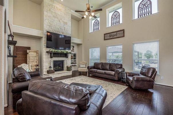 Fireplace, Interior, Living room, Stone Walls, Wood Texture Flooring