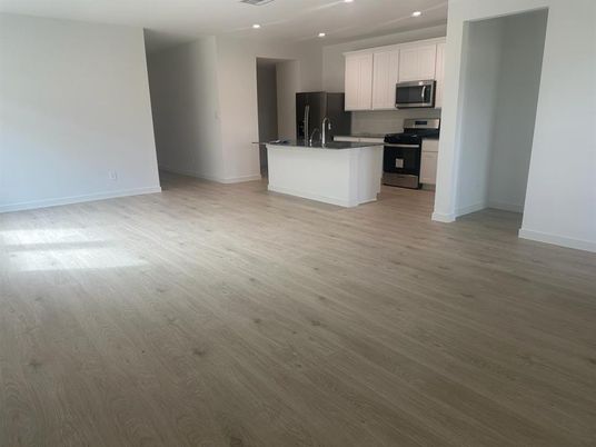 Interior, Kitchen, Recessed Lighting, Wood Texture Flooring
