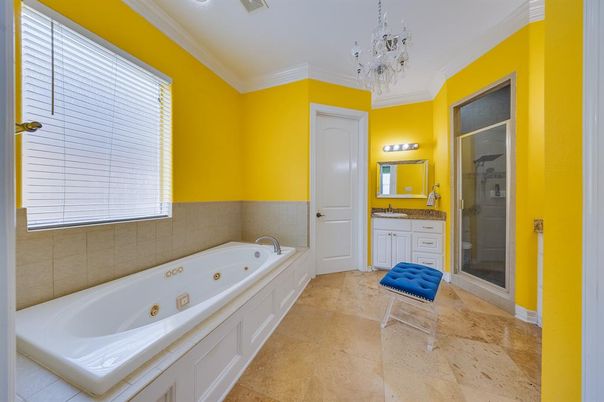 Bathroom, Chandelier, Glass Shower, Interior