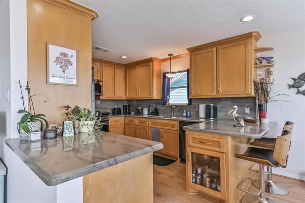Interior, Kitchen, Pendant Lights, Recessed Lighting, Wood Texture Flooring