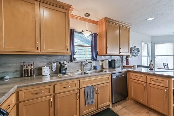 Interior, Kitchen, Pendant Lights, Recessed Lighting, Wood Texture Flooring