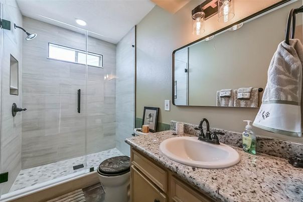 Bathroom, Glass Shower, Interior, Recessed Lighting