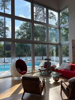 Interior, Living room, Pool, Sun Room, Wood Texture Flooring