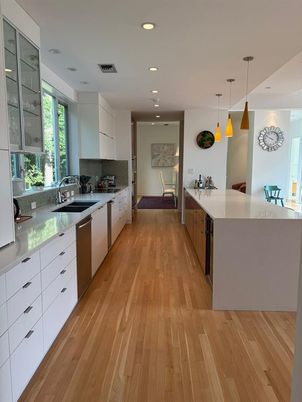 Interior, Kitchen, Pendant Lights, Recessed Lighting, Wood Texture Flooring