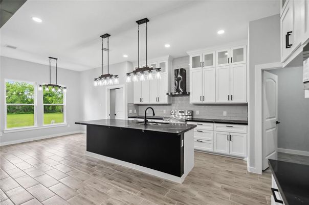 Interior, Kitchen, Pendant Lights, Recessed Lighting, Wood Texture Flooring