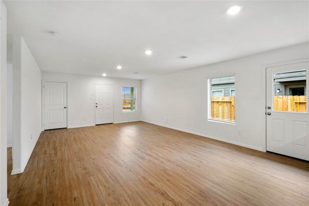Empty room, Interior, Recessed Lighting, Wood Texture Flooring