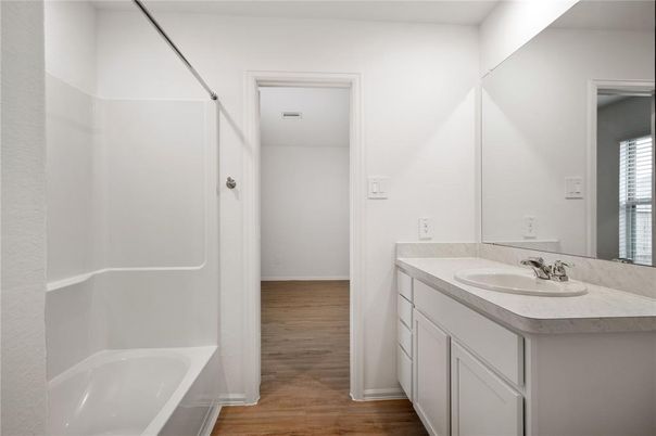 Bathroom, Dual Sink Vanities, Interior, Wood Texture Flooring