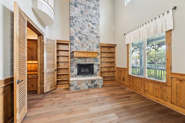 Fireplace, Interior, Wood Texture Flooring
