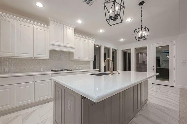 Interior, Kitchen, Marble, Pendant Lights, Recessed Lighting