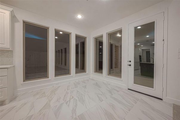 Bathroom, Empty room, Glass Shower, Interior, Marble, Recessed Lighting