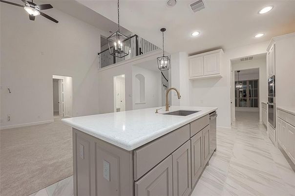 Interior, Kitchen, Marble, Pendant Lights, Recessed Lighting