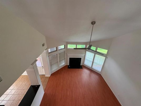 Fireplace, Interior, Pendant Lights, Wood Texture Flooring