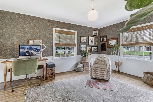 Home Office, Interior, Pendant Lights, Wood Texture Flooring