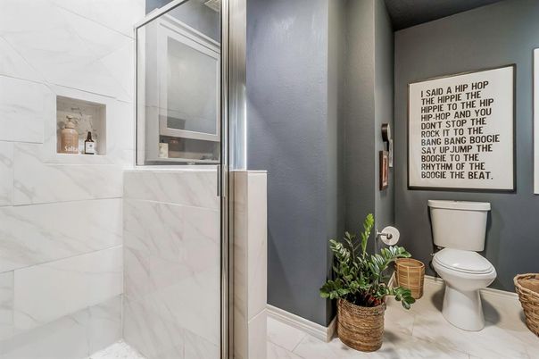 Bathroom, Glass Shower, Interior, Marble Walls