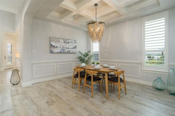 Chandelier, Dining room, Interior, Wood Texture Flooring