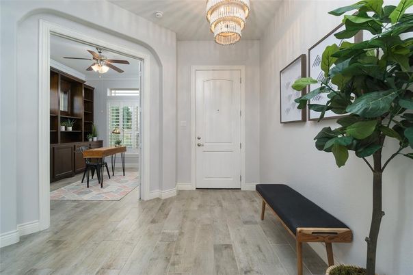 Chandelier, Dining room, Interior, Wood Texture Flooring