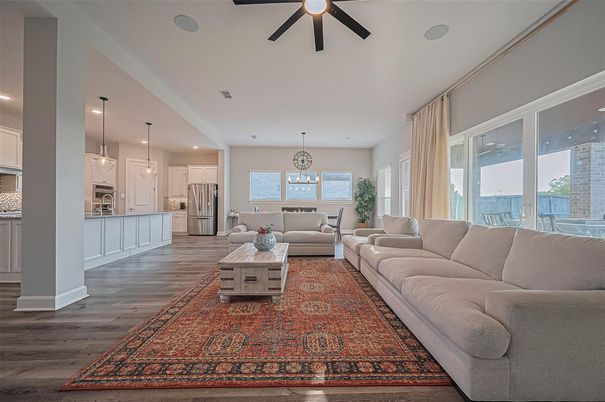 Interior, Kitchen, Living room, Pendant Lights, Recessed Lighting, Stainless Steel Appliances, Wood Texture Flooring