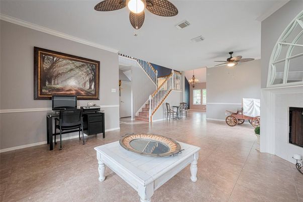 Chandelier, Dining room, Fireplace, Interior