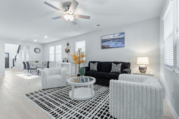 Interior, Living room, Recessed Lighting, Wood Texture Flooring