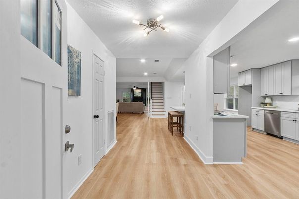 Interior, Kitchen, Recessed Lighting, Wood Texture Flooring