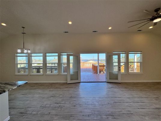 Empty room, Interior, Pendant Lights, Recessed Lighting, Wood Texture Flooring