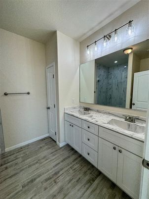 Bathroom, Dual Sink Vanities, Interior, Wood Texture Flooring