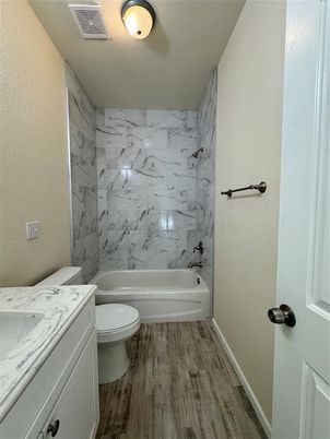 Bathroom, Interior, Marble Walls, Wood Texture Flooring