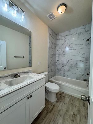 Bathroom, Interior, Marble Walls, Wood Texture Flooring