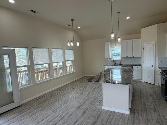 Interior, Kitchen, Pendant Lights, Recessed Lighting, Wood Texture Flooring