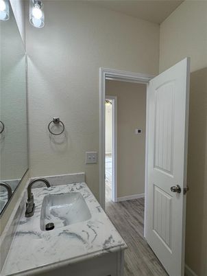 Bathroom, Dual Sink Vanities, Interior, Wood Texture Flooring